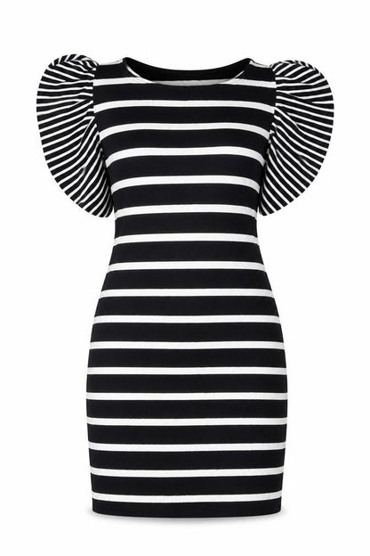 Exhibit Womens Black Striped Viscose Bodycon  Size 10  Round Neck Pullover