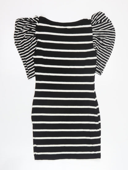 Exhibit Womens Black Striped Viscose Bodycon  Size 10  Round Neck Pullover