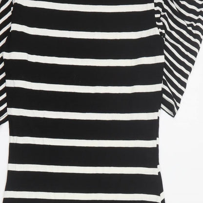 Exhibit Womens Black Striped Viscose Bodycon  Size 10  Round Neck Pullover