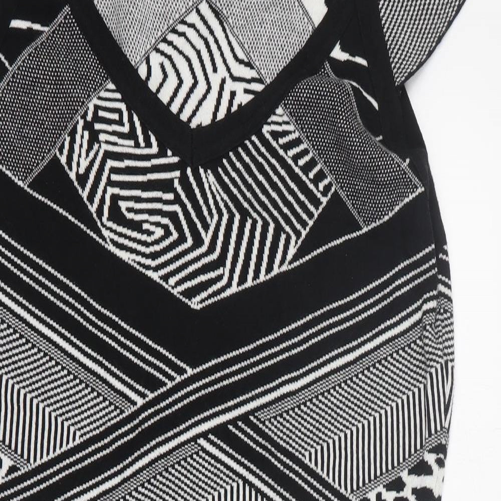 Limited Womens Black Geometric Acrylic Jumper Dress  Size 14  V-Neck Pullover