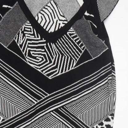 Limited Womens Black Geometric Acrylic Jumper Dress  Size 14  V-Neck Pullover