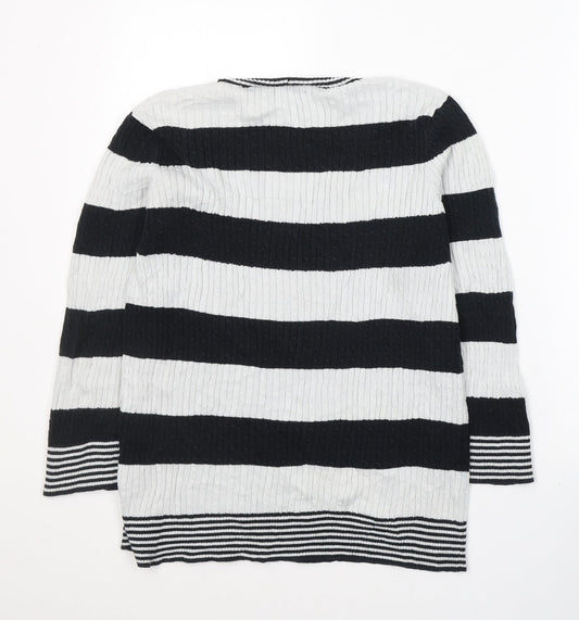 Jeanne Pierre Womens Black Round Neck Striped Cotton Pullover Jumper Size L