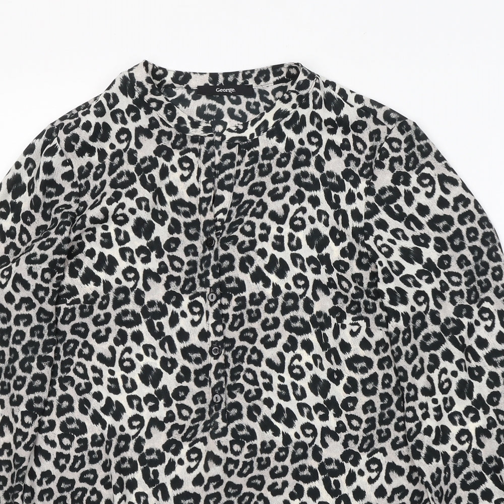 George Womens Grey Animal Print Polyester Tunic Blouse Size 10 V-Neck