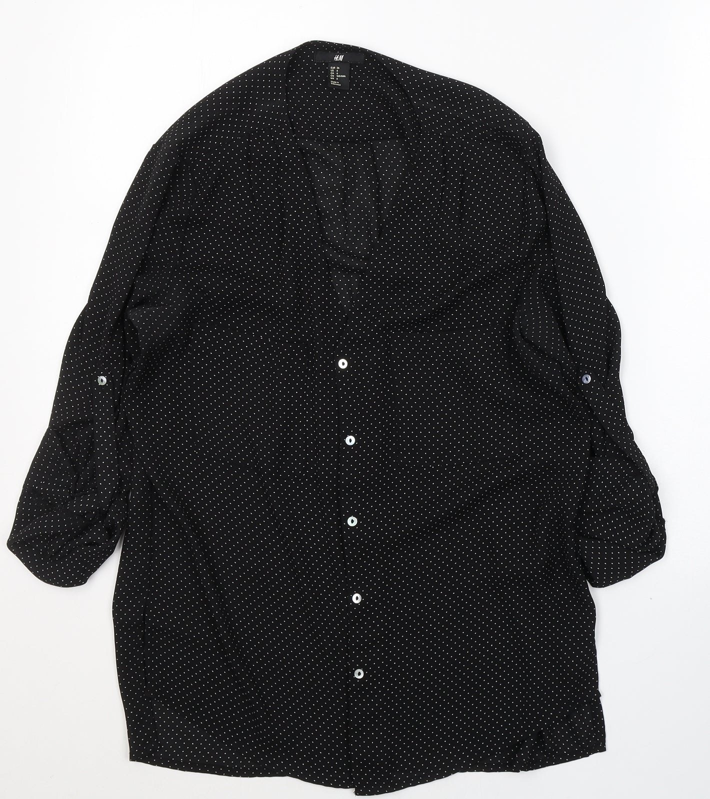 H&M Womens Black Polka Dot Polyester Basic Button-Up Size 8 V-Neck