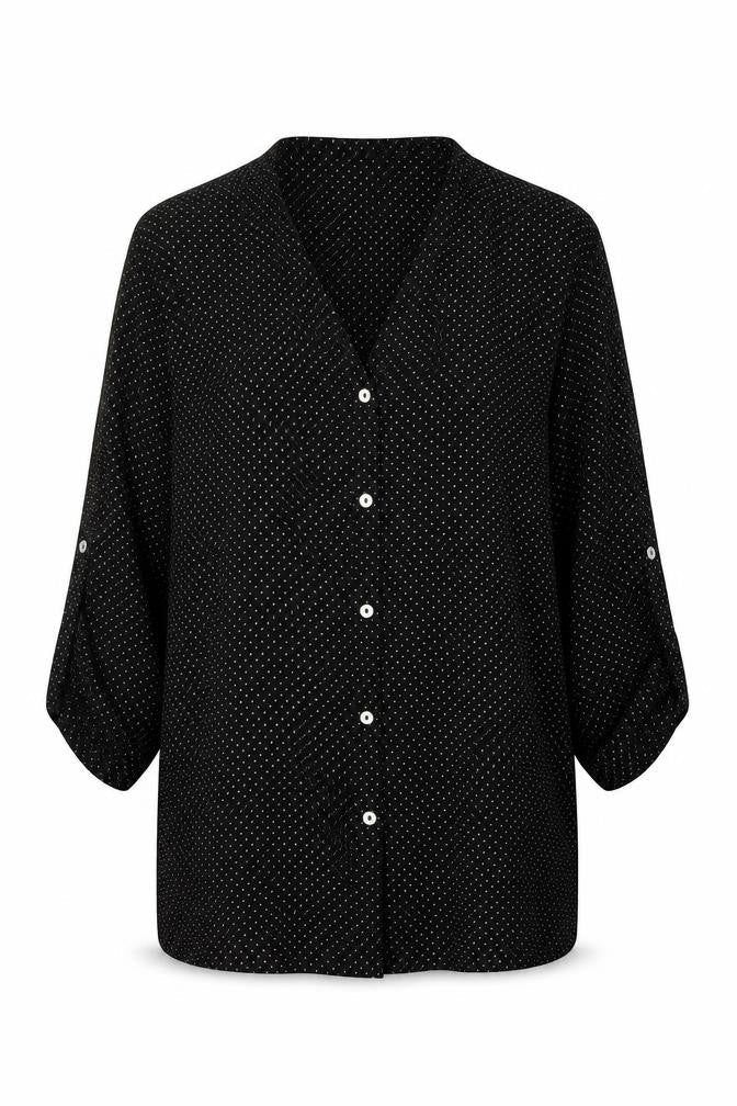 H&M Womens Black Polka Dot Polyester Basic Button-Up Size 8 V-Neck