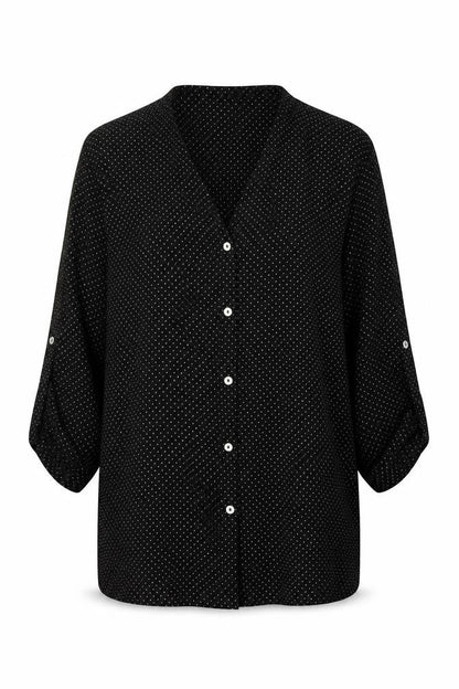 H&M Womens Black Polka Dot Polyester Basic Button-Up Size 8 V-Neck