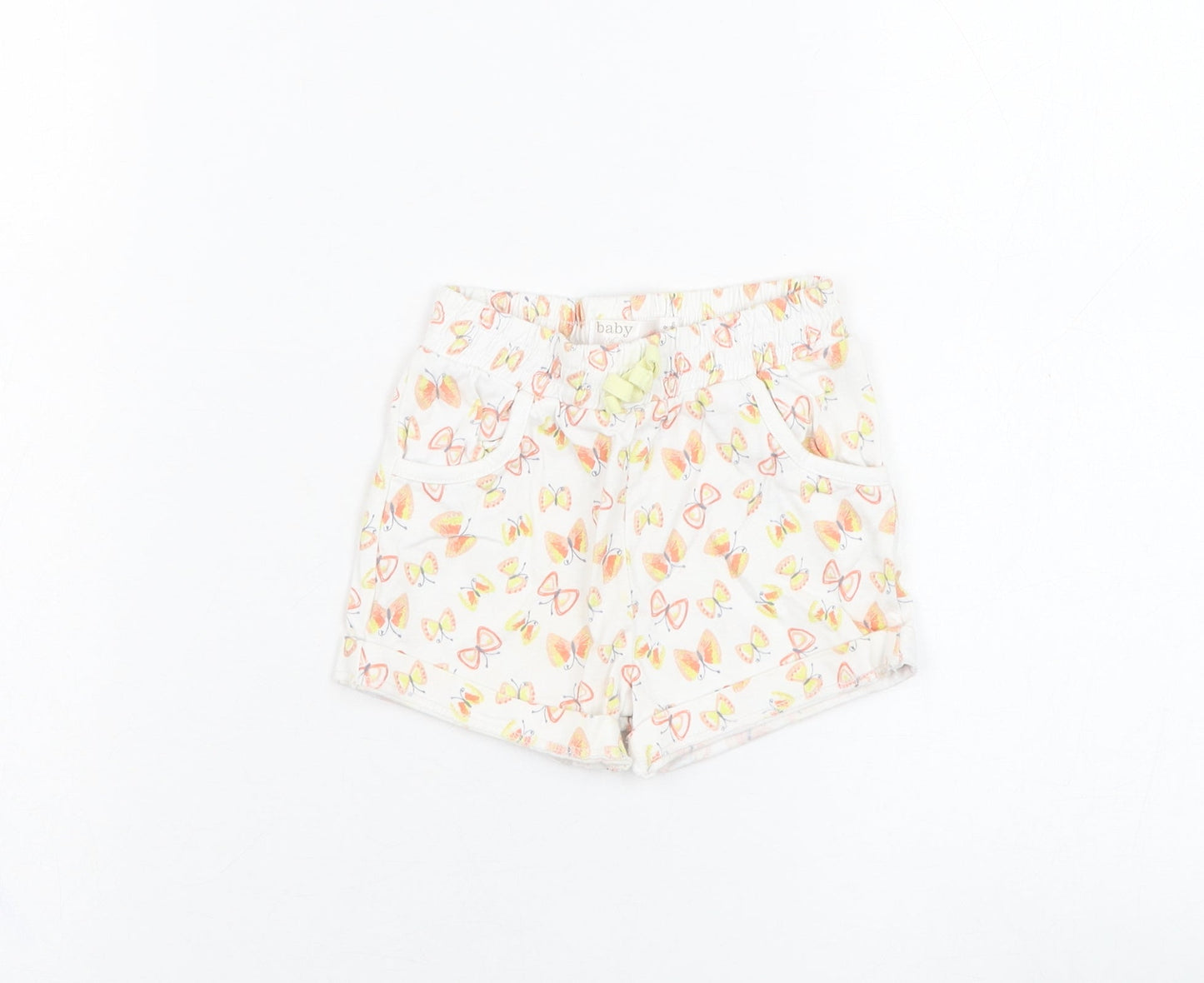 M&Co Girls Ivory  Cotton Cropped Trousers Size 6-9 Months  Pullover - Butterfly
