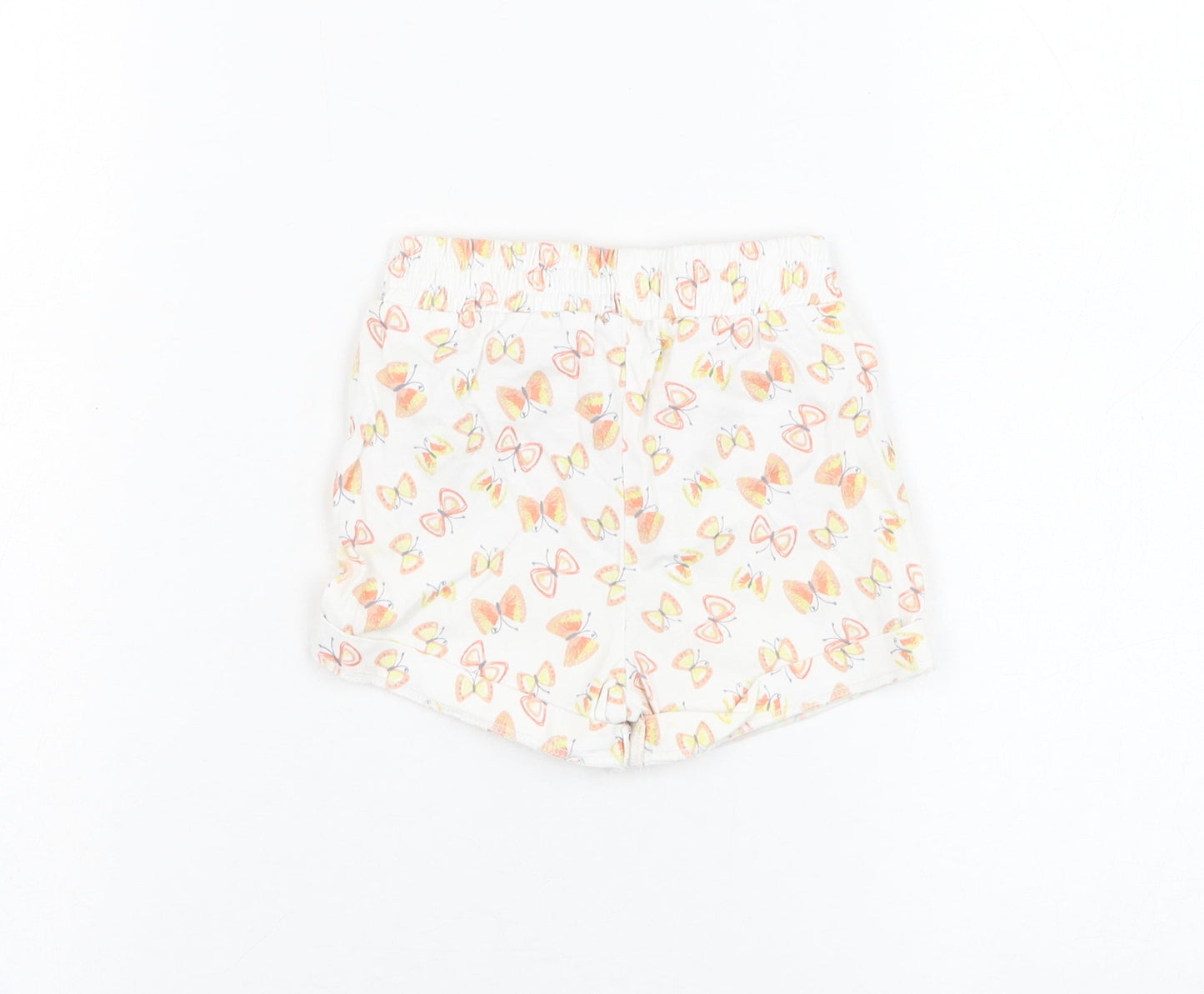 M&Co Girls Ivory  Cotton Cropped Trousers Size 6-9 Months  Pullover - Butterfly