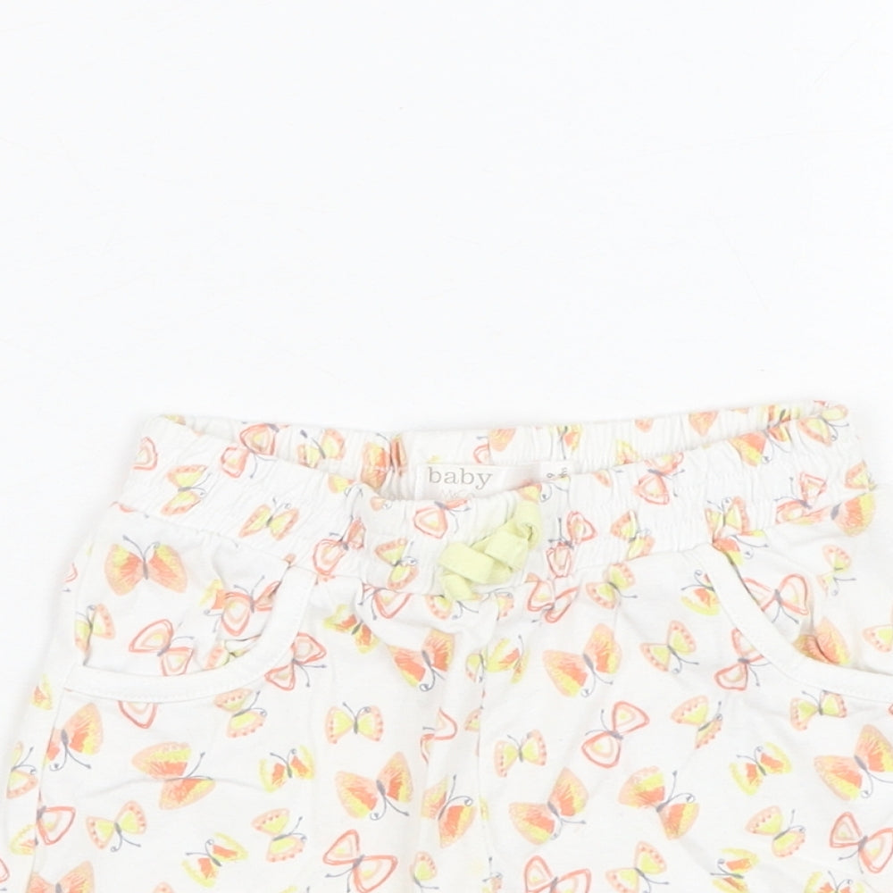 M&Co Girls Ivory  Cotton Cropped Trousers Size 6-9 Months  Pullover - Butterfly