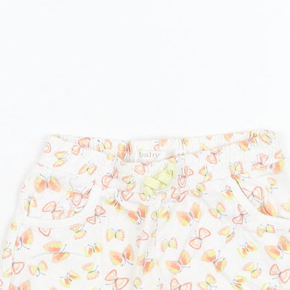 M&Co Girls Ivory  Cotton Cropped Trousers Size 6-9 Months  Pullover - Butterfly