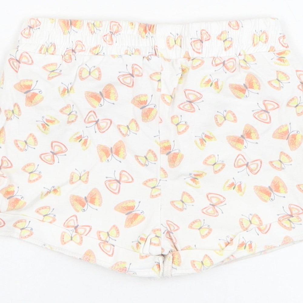 M&Co Girls Ivory  Cotton Cropped Trousers Size 6-9 Months  Pullover - Butterfly