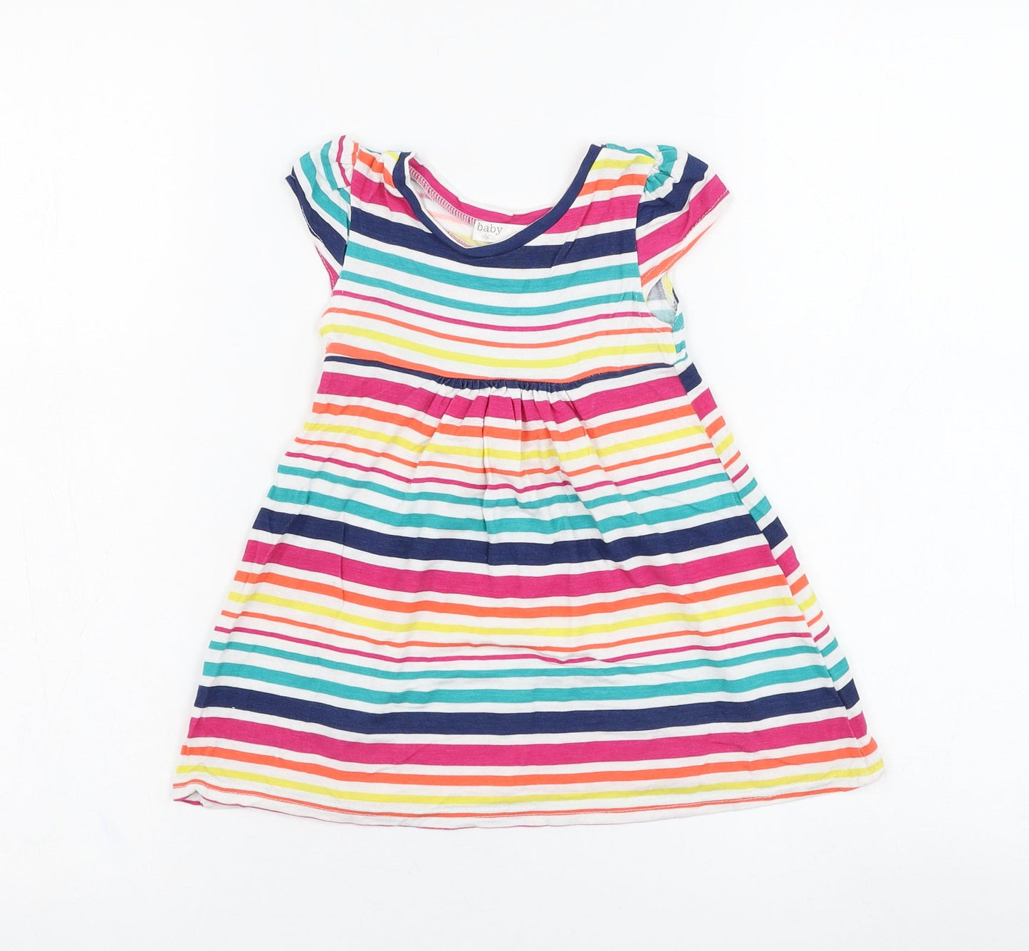 M&Co Girls Ivory Striped Viscose Skater Dress  Size 9-12 Months  Round Neck Pullover