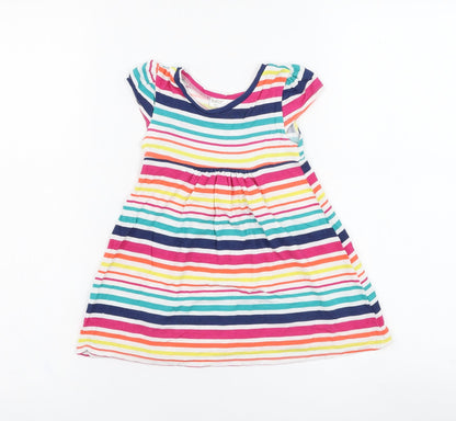 M&Co Girls Ivory Striped Viscose Skater Dress  Size 9-12 Months  Round Neck Pullover