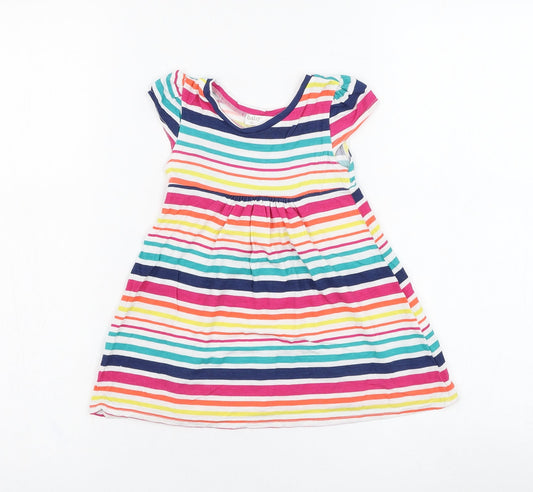 M&Co Girls Ivory Striped Viscose Skater Dress  Size 9-12 Months  Round Neck Pullover