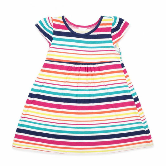 M&Co Girls Ivory Striped Viscose Skater Dress  Size 9-12 Months  Round Neck Pullover