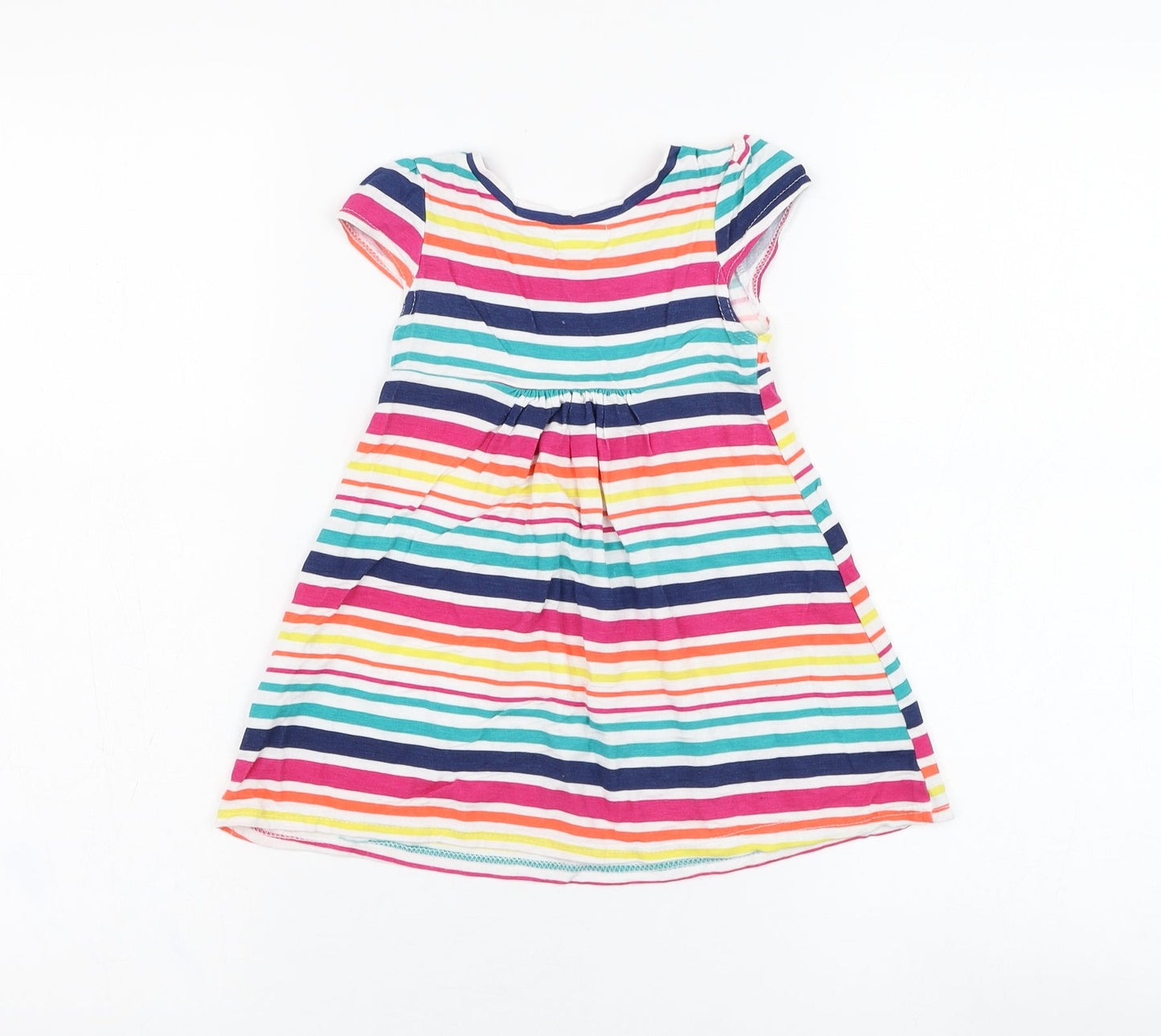 M&Co Girls Ivory Striped Viscose Skater Dress  Size 9-12 Months  Round Neck Pullover