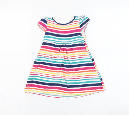 M&Co Girls Ivory Striped Viscose Skater Dress  Size 9-12 Months  Round Neck Pullover