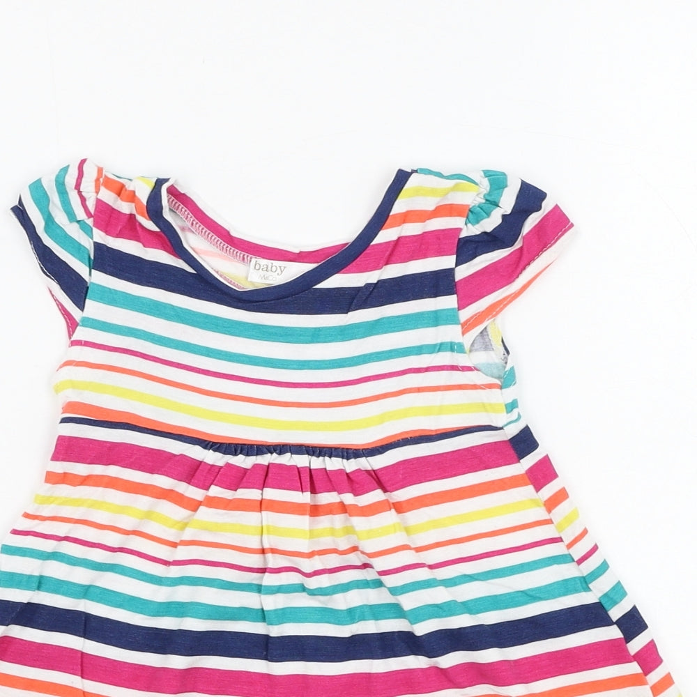 M&Co Girls Ivory Striped Viscose Skater Dress  Size 9-12 Months  Round Neck Pullover
