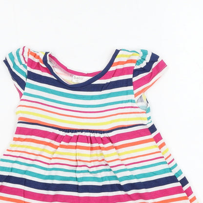 M&Co Girls Ivory Striped Viscose Skater Dress  Size 9-12 Months  Round Neck Pullover
