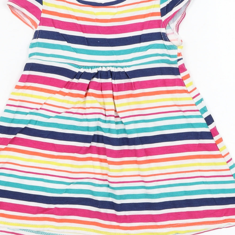 M&Co Girls Ivory Striped Viscose Skater Dress  Size 9-12 Months  Round Neck Pullover