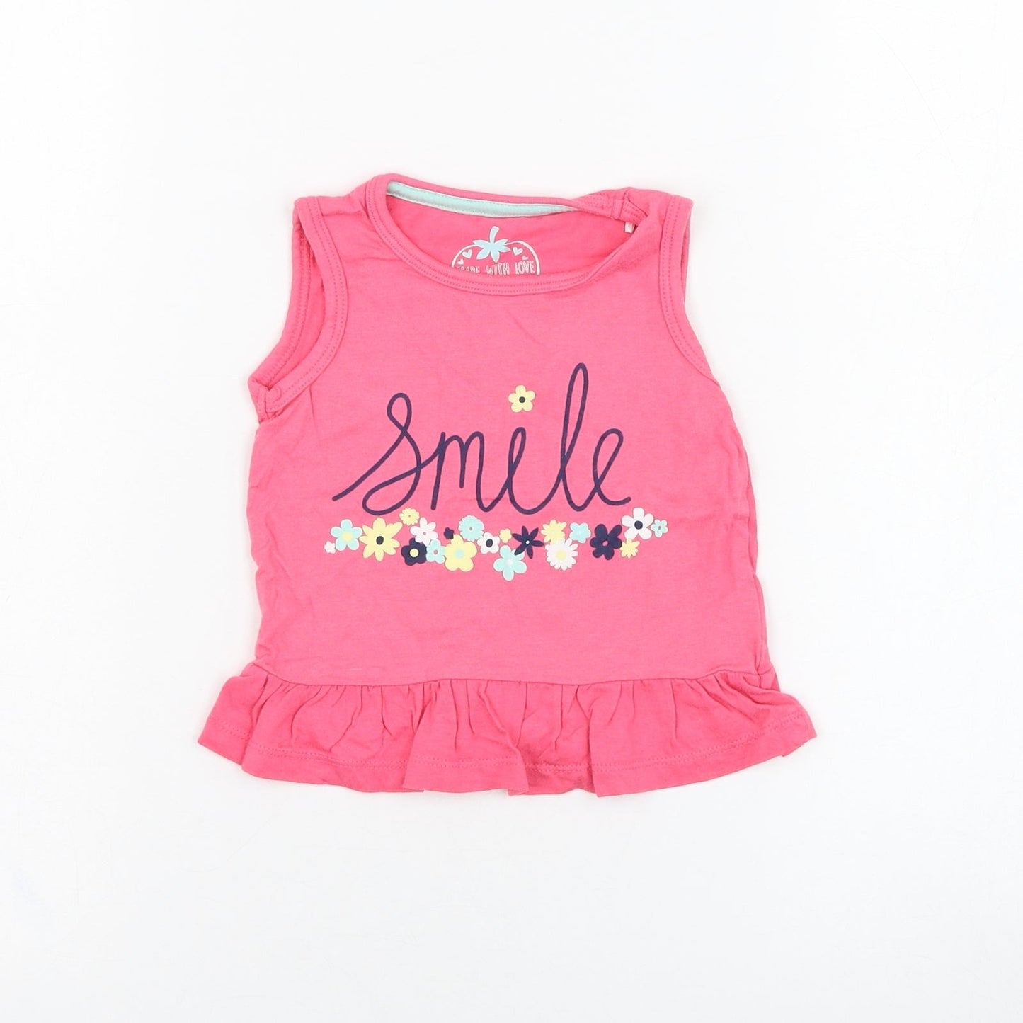 Primark Girls Pink  Cotton Basic Tank Size 12-18 Months Round Neck Pullover - Smile