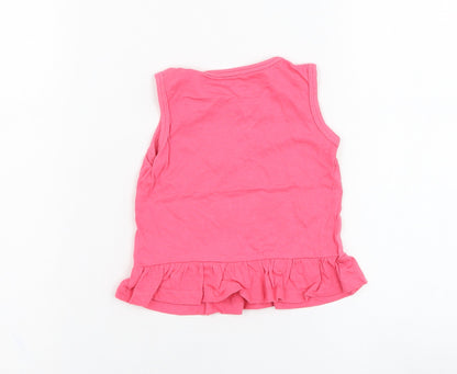 Primark Girls Pink  Cotton Basic Tank Size 12-18 Months Round Neck Pullover - Smile