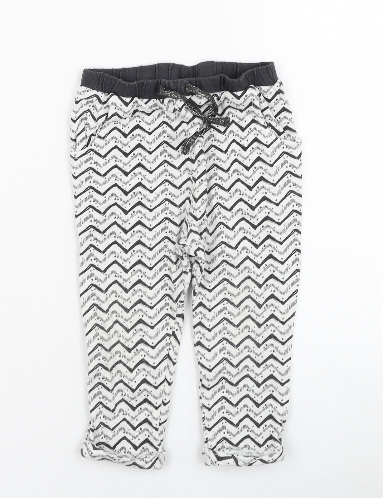 NEXT Girls Ivory Geometric Cotton Jogger Trousers Size 9-12 Months  Pullover