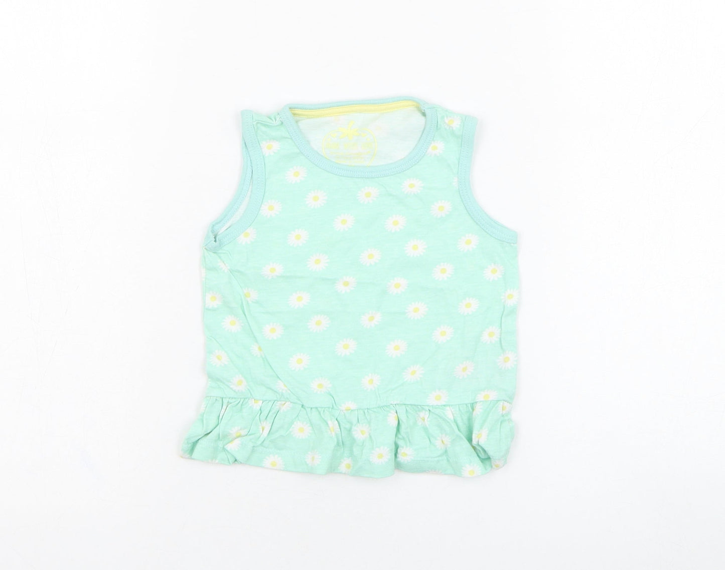 Primark Girls Green Floral Cotton Basic Tank Size 12-18 Months Round Neck Pullover - Daisy