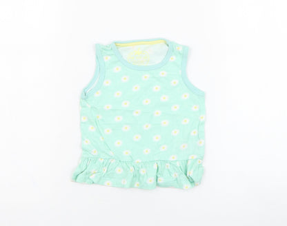 Primark Girls Green Floral Cotton Basic Tank Size 12-18 Months Round Neck Pullover - Daisy