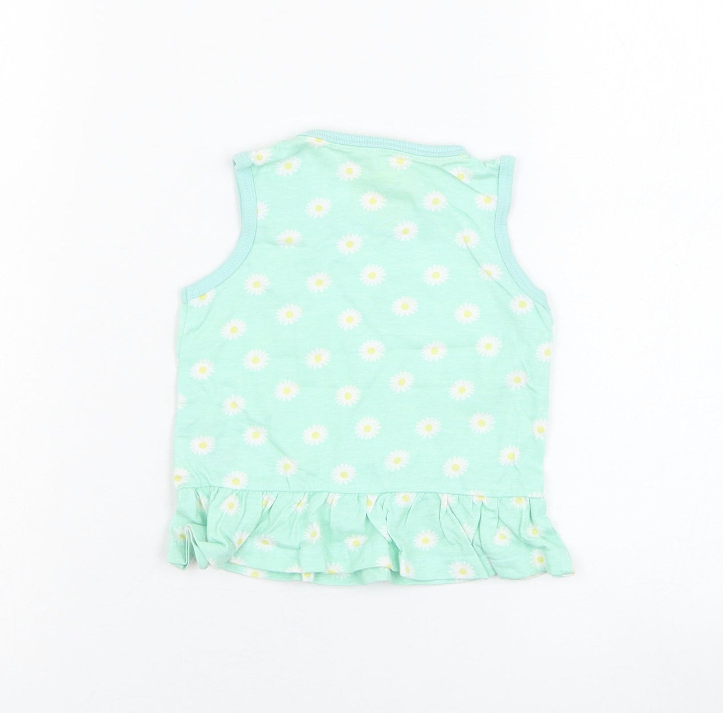 Primark Girls Green Floral Cotton Basic Tank Size 12-18 Months Round Neck Pullover - Daisy