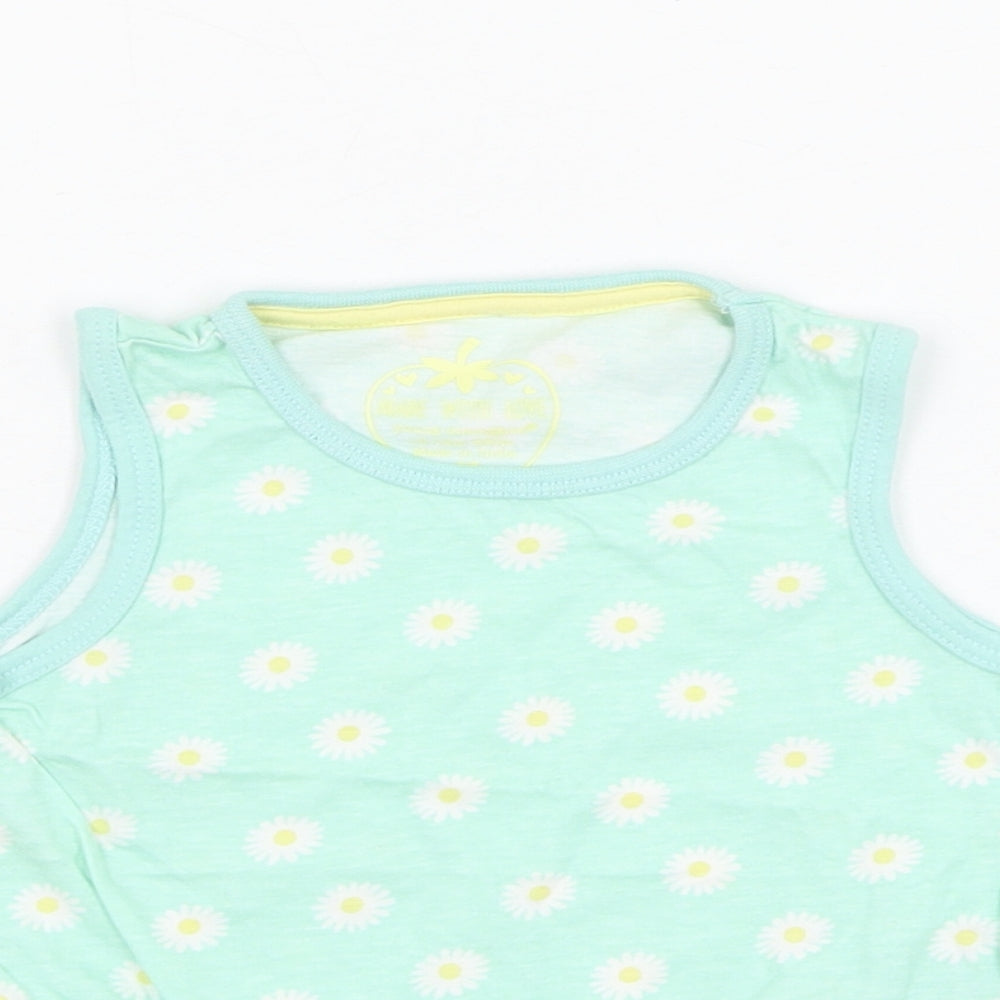 Primark Girls Green Floral Cotton Basic Tank Size 12-18 Months Round Neck Pullover - Daisy