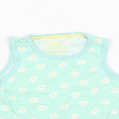 Primark Girls Green Floral Cotton Basic Tank Size 12-18 Months Round Neck Pullover - Daisy