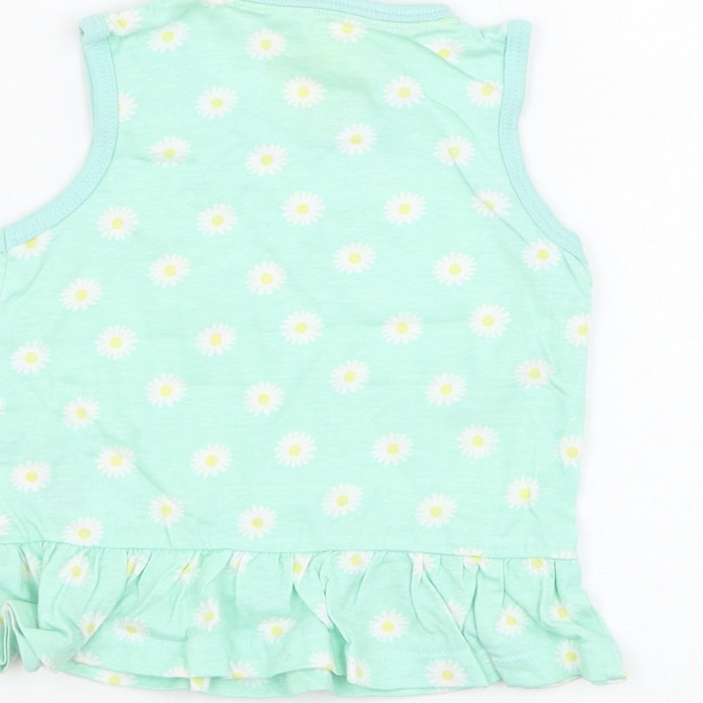 Primark Girls Green Floral Cotton Basic Tank Size 12-18 Months Round Neck Pullover - Daisy