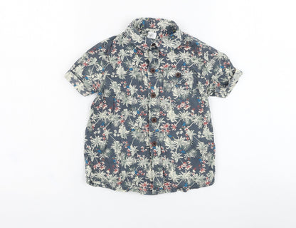F&F Boys Green Floral Cotton Basic Button-Up Size 2-3 Years Collared Button