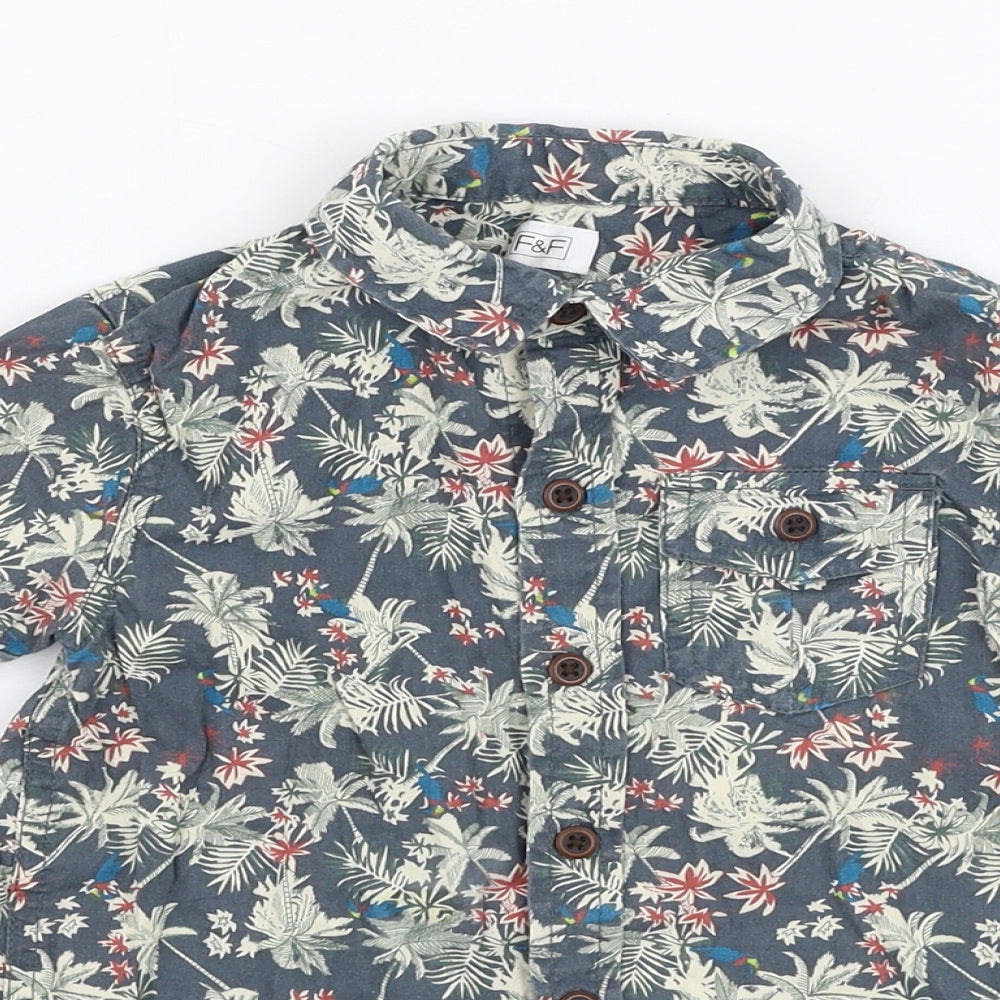 F&F Boys Green Floral Cotton Basic Button-Up Size 2-3 Years Collared Button
