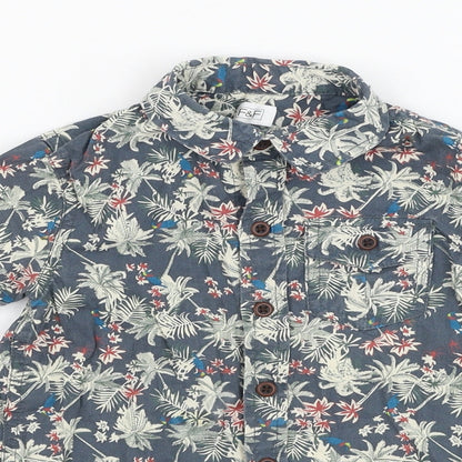 F&F Boys Green Floral Cotton Basic Button-Up Size 2-3 Years Collared Button
