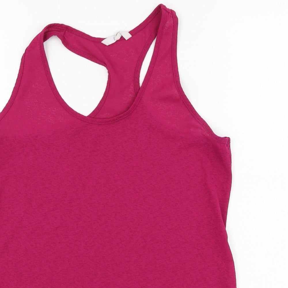 Close-up detail of NEXT women’s purple polyester basic tank, size UK 10, round neck pullover