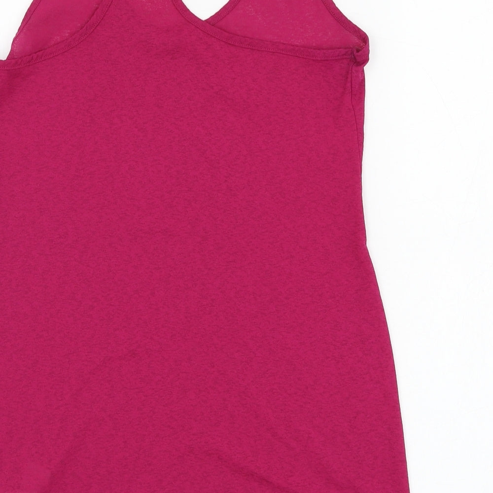 Brand and care label for NEXT women’s purple polyester basic tank, size UK 10, round neck pullover