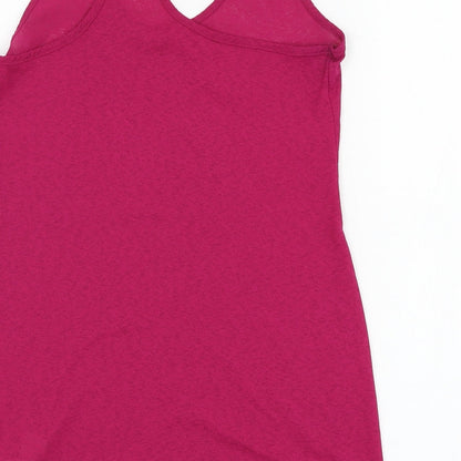 Brand and care label for NEXT women’s purple polyester basic tank, size UK 10, round neck pullover
