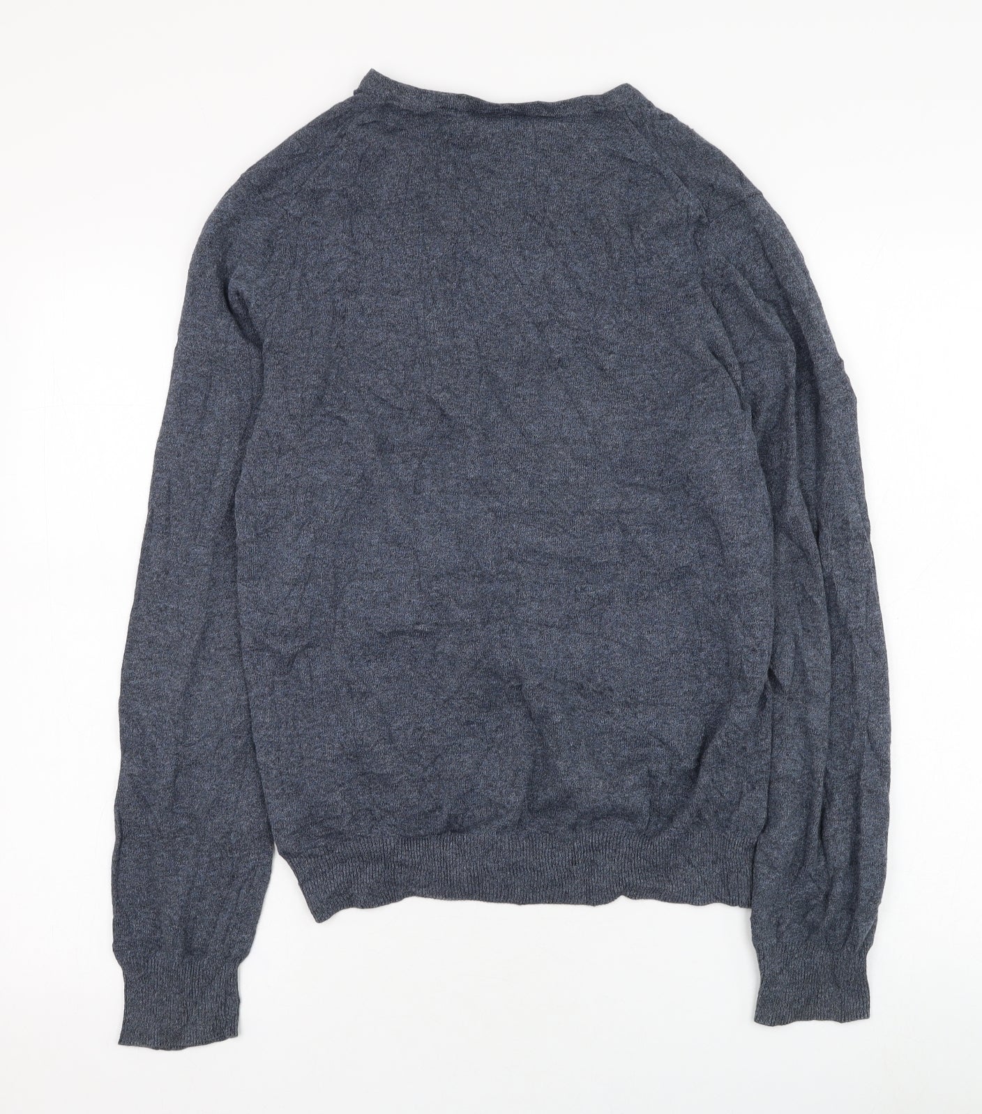 H&M Mens Blue V-Neck  Cotton Pullover Jumper Size S