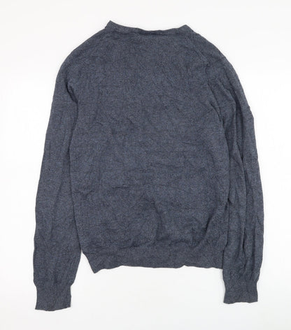 H&M Mens Blue V-Neck  Cotton Pullover Jumper Size S