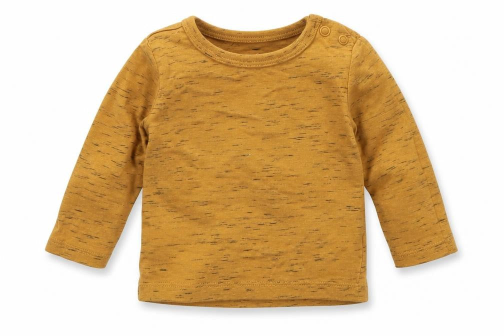 Front view of F&F boys’ orange striped polyester basic t-shirt, size 3-6, months crew neck