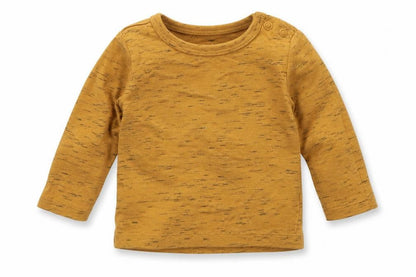 Front view of F&F boys’ orange striped polyester basic t-shirt, size 3-6, months crew neck