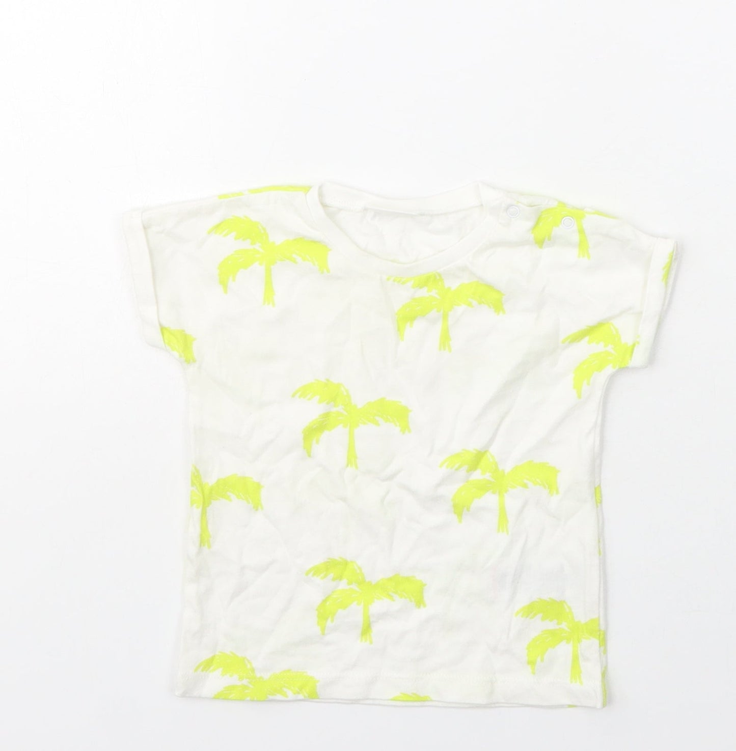 Next  Girls Ivory  Cotton Basic T-Shirt Size 6-9 Months Crew Neck  - Palm Tree Print