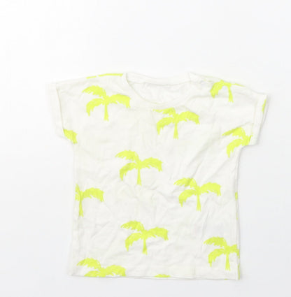 Next  Girls Ivory  Cotton Basic T-Shirt Size 6-9 Months Crew Neck  - Palm Tree Print