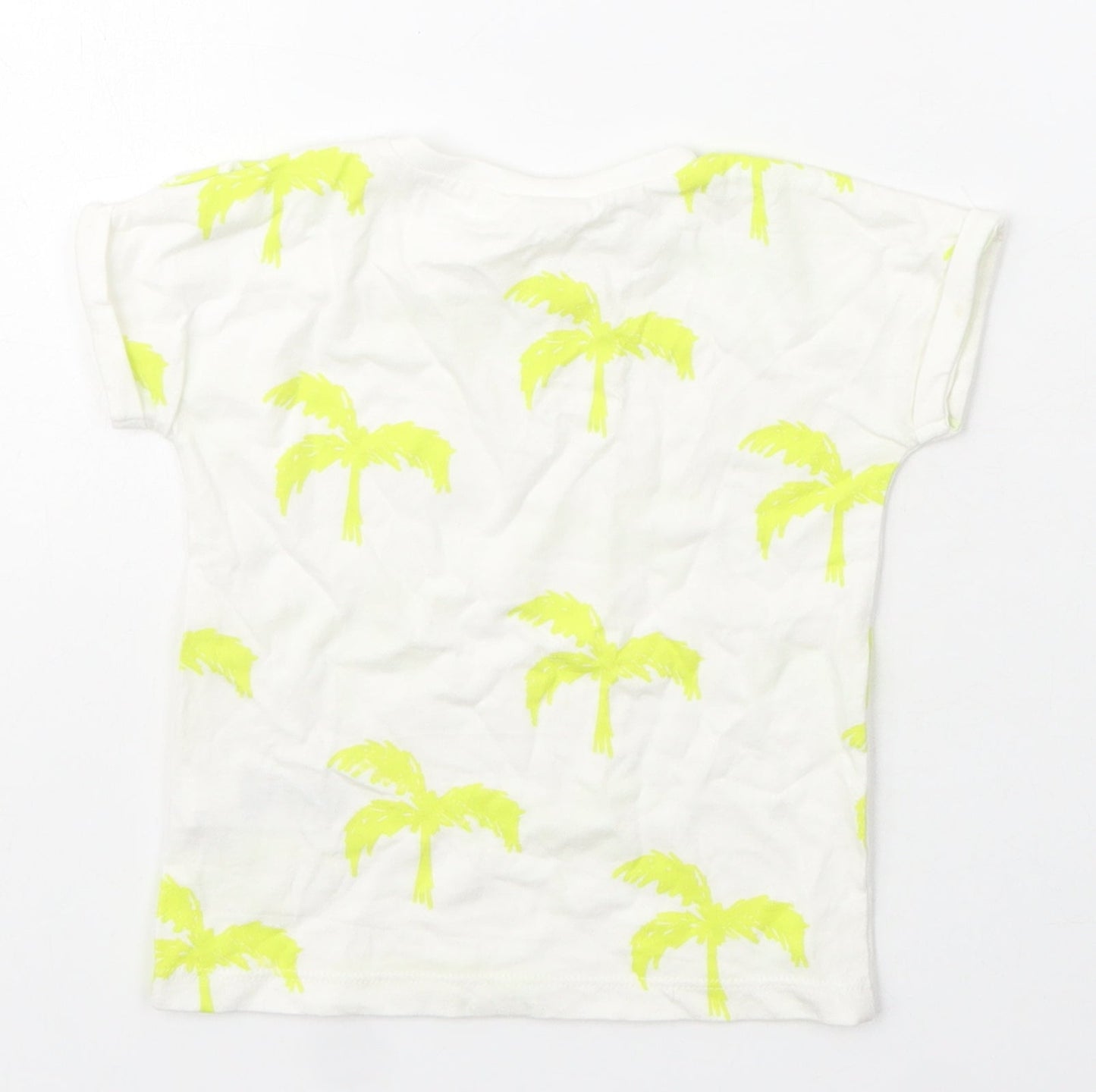 Next  Girls Ivory  Cotton Basic T-Shirt Size 6-9 Months Crew Neck  - Palm Tree Print