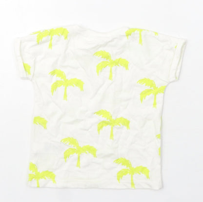 Next  Girls Ivory  Cotton Basic T-Shirt Size 6-9 Months Crew Neck  - Palm Tree Print