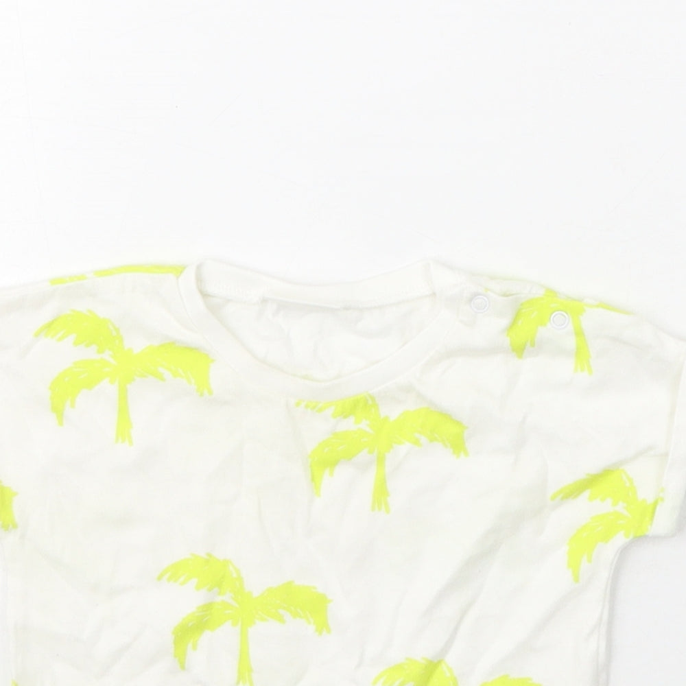 Next  Girls Ivory  Cotton Basic T-Shirt Size 6-9 Months Crew Neck  - Palm Tree Print
