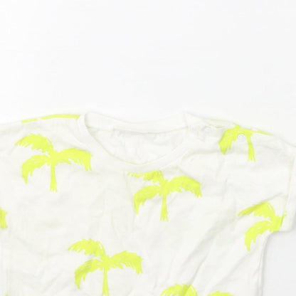 Next  Girls Ivory  Cotton Basic T-Shirt Size 6-9 Months Crew Neck  - Palm Tree Print