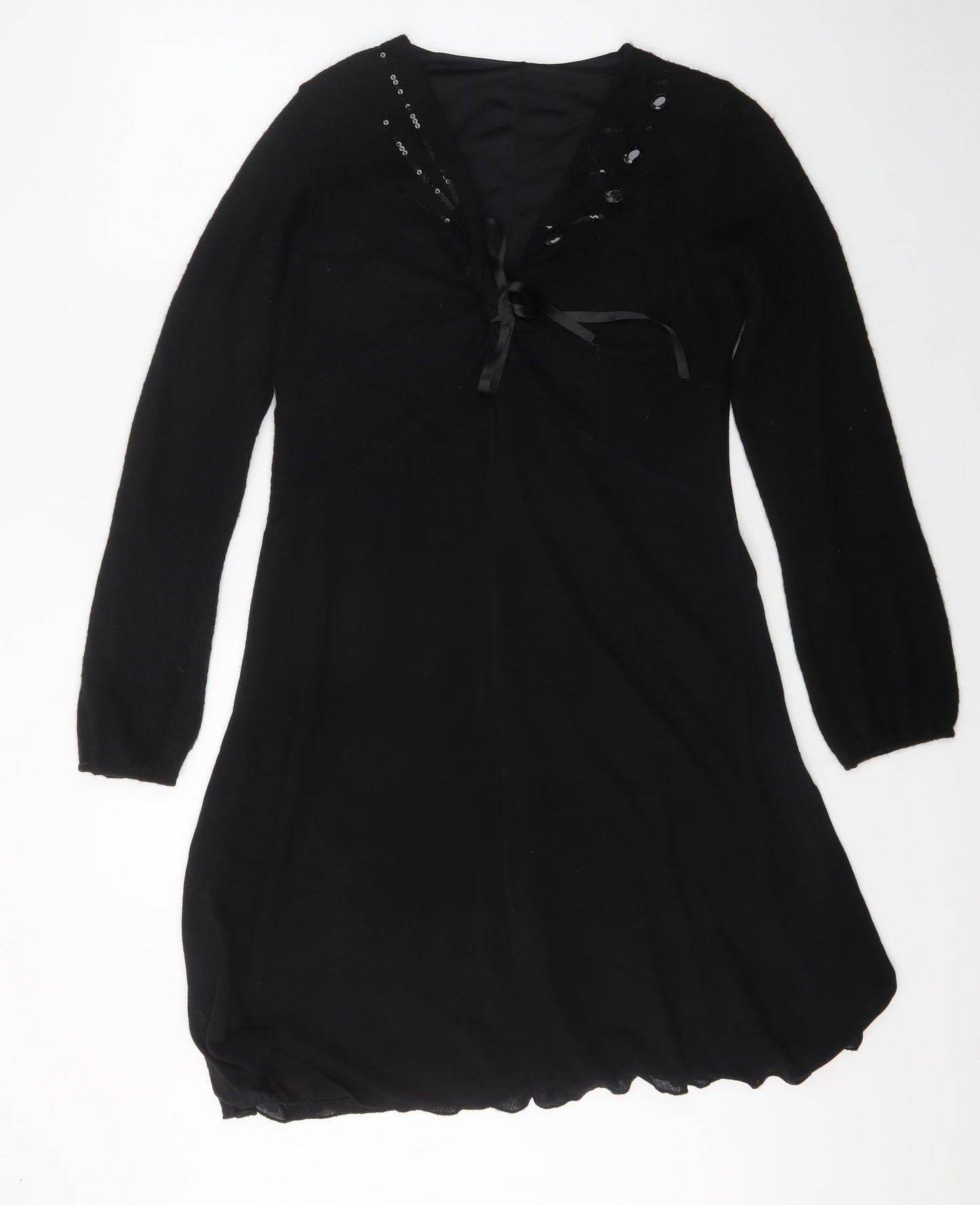 Preworn Womens Black  Viscose Fit & Flare  Size L  V-Neck